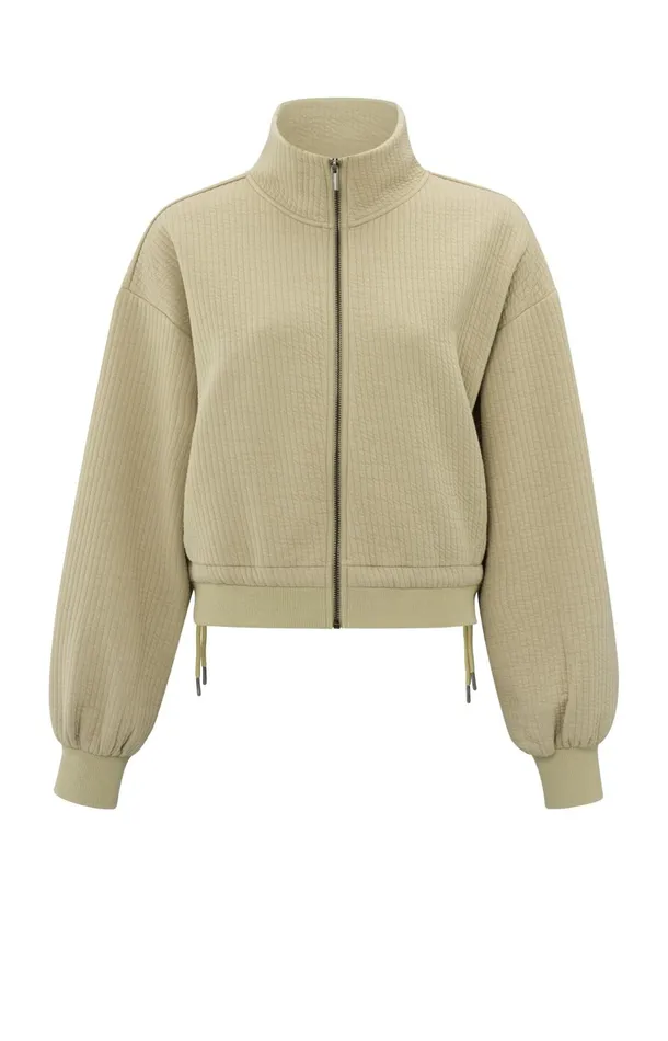 Ribbed Jersey Cardigan With Zipper Closure And Cords Safari Women YAYA Cardigans Ribbed Jersey Cardigan With Zipper Closure And Cords Safari Women YAYA Cardigans