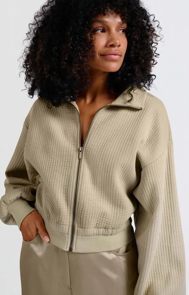 Ribbed Jersey Cardigan With Zipper Closure And Cords Safari Women YAYA Cardigans Ribbed Jersey Cardigan With Zipper Closure And Cords Safari Women YAYA Cardigans