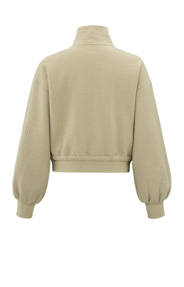 Ribbed Jersey Cardigan With Zipper Closure And Cords Safari Women YAYA Cardigans Ribbed Jersey Cardigan With Zipper Closure And Cords Safari Women YAYA Cardigans