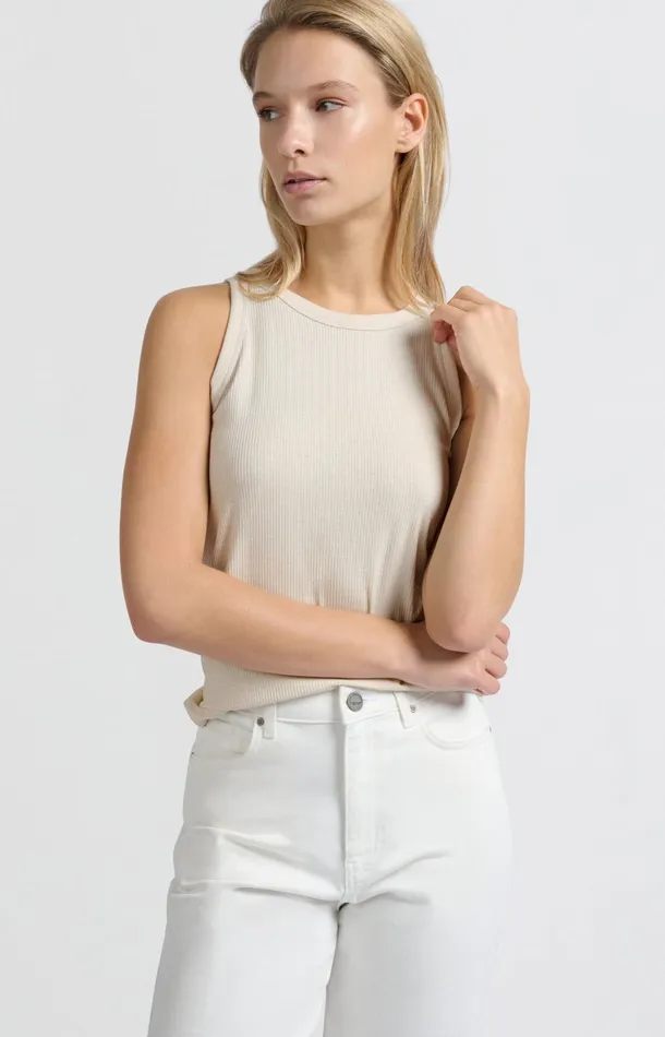 Ribbed Singlet With Fitted Fit Nature Melange Women YAYA Singlets