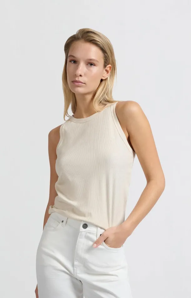Ribbed Singlet With Fitted Fit Nature Melange Women YAYA Singlets Ribbed Singlet With Fitted Fit Nature Melange Women YAYA Singlets