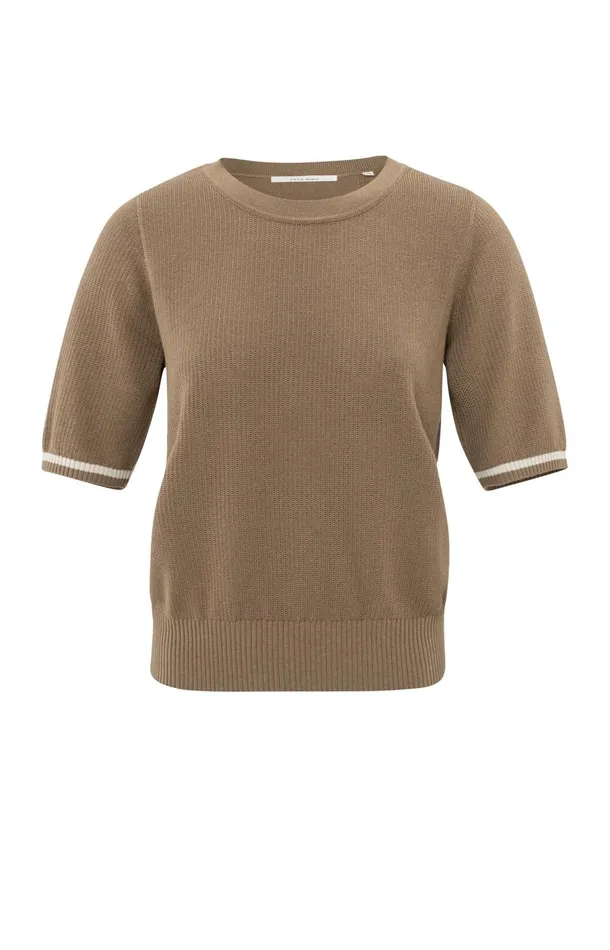 Ribbed Sweater With Round Neck And Short Sleeves Caribou Brown Women YAYA Sweaters Ribbed Sweater With Round Neck And Short Sleeves Caribou Brown Women YAYA Sweaters