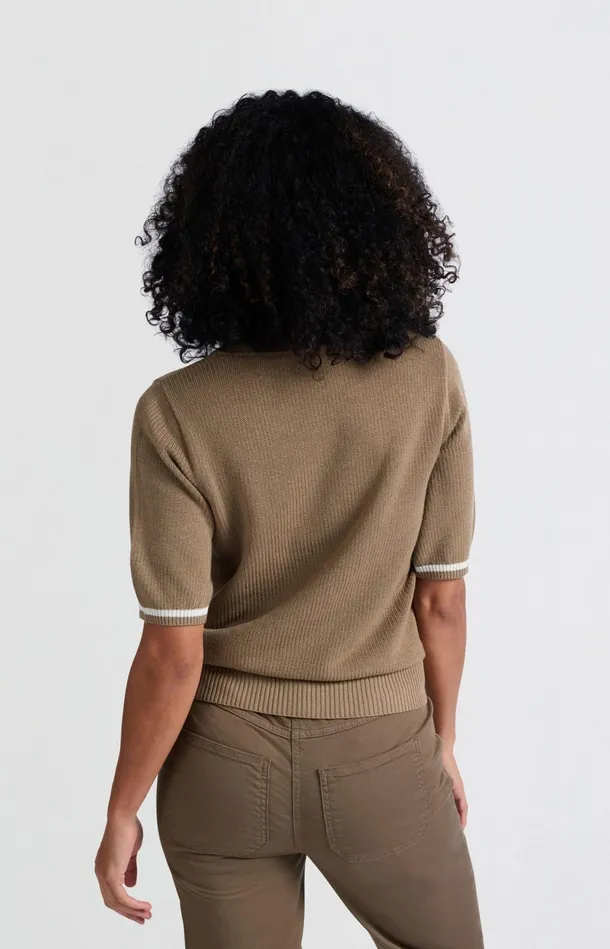 Ribbed Sweater With Round Neck And Short Sleeves Caribou Brown Women YAYA Sweaters Ribbed Sweater With Round Neck And Short Sleeves Caribou Brown Women YAYA Sweaters