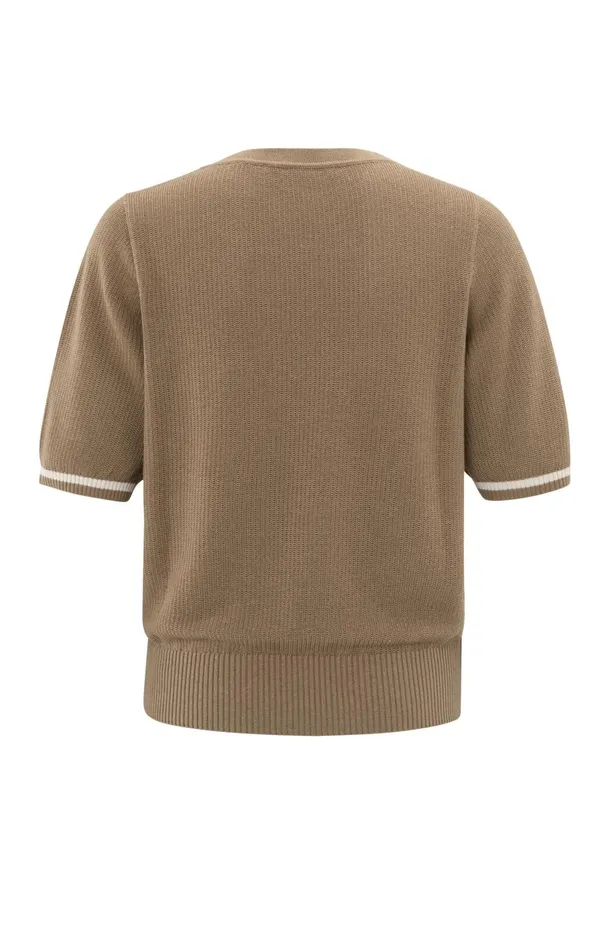 Ribbed Sweater With Round Neck And Short Sleeves Caribou Brown Women YAYA Sweaters Ribbed Sweater With Round Neck And Short Sleeves Caribou Brown Women YAYA Sweaters