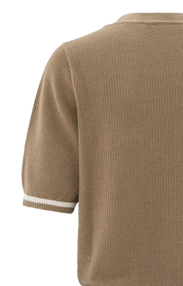 Ribbed Sweater With Round Neck And Short Sleeves Caribou Brown Women YAYA Sweaters Ribbed Sweater With Round Neck And Short Sleeves Caribou Brown Women YAYA Sweaters