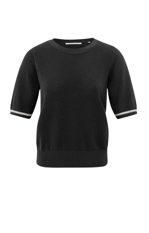 Ribbed Sweater With Round Neck And Short Sleeves Phantom Women YAYA Sweaters Ribbed Sweater With Round Neck And Short Sleeves Phantom Women YAYA Sweaters