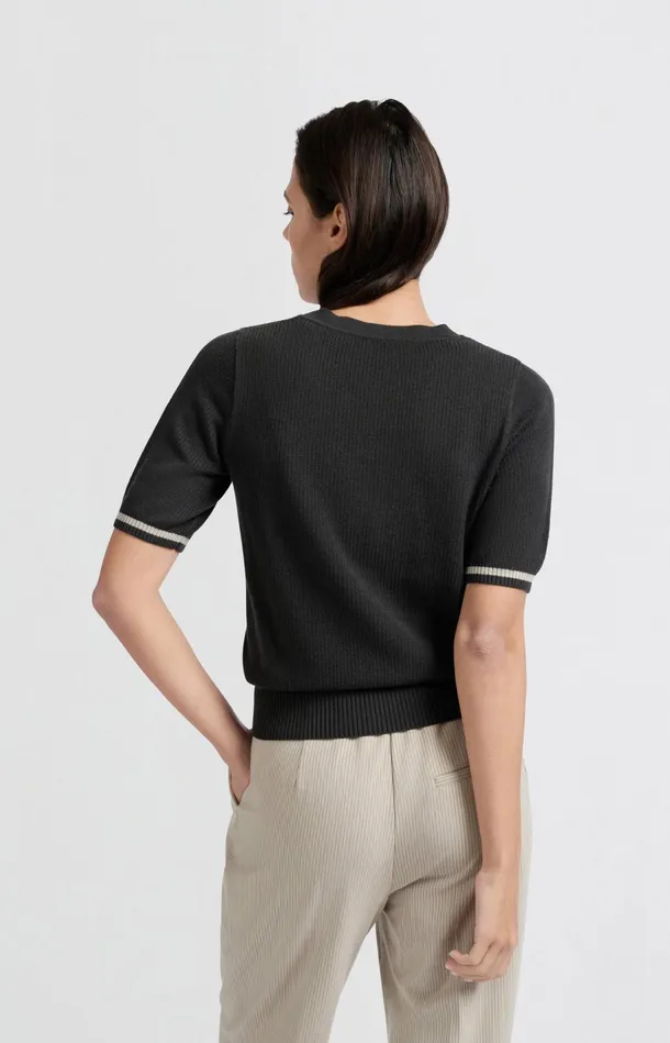 Ribbed Sweater With Round Neck And Short Sleeves Phantom Women YAYA Sweaters Ribbed Sweater With Round Neck And Short Sleeves Phantom Women YAYA Sweaters