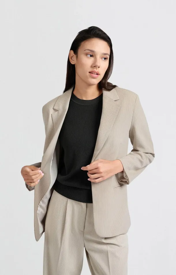 Ribbed Sweater With Round Neck And Short Sleeves Phantom Women YAYA Sweaters Ribbed Sweater With Round Neck And Short Sleeves Phantom Women YAYA Sweaters