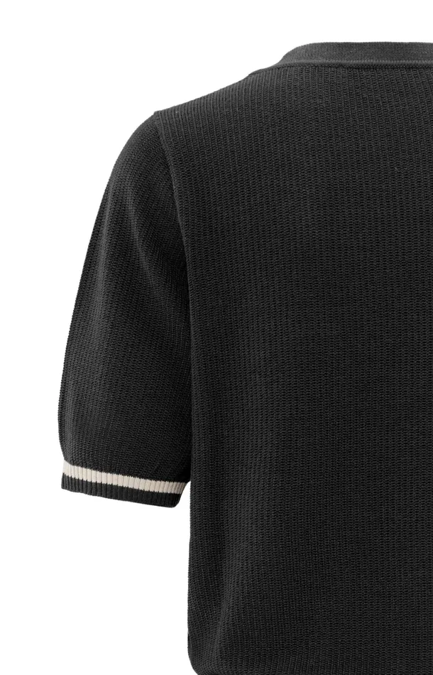 Ribbed Sweater With Round Neck And Short Sleeves Phantom Women YAYA Sweaters Ribbed Sweater With Round Neck And Short Sleeves Phantom Women YAYA Sweaters