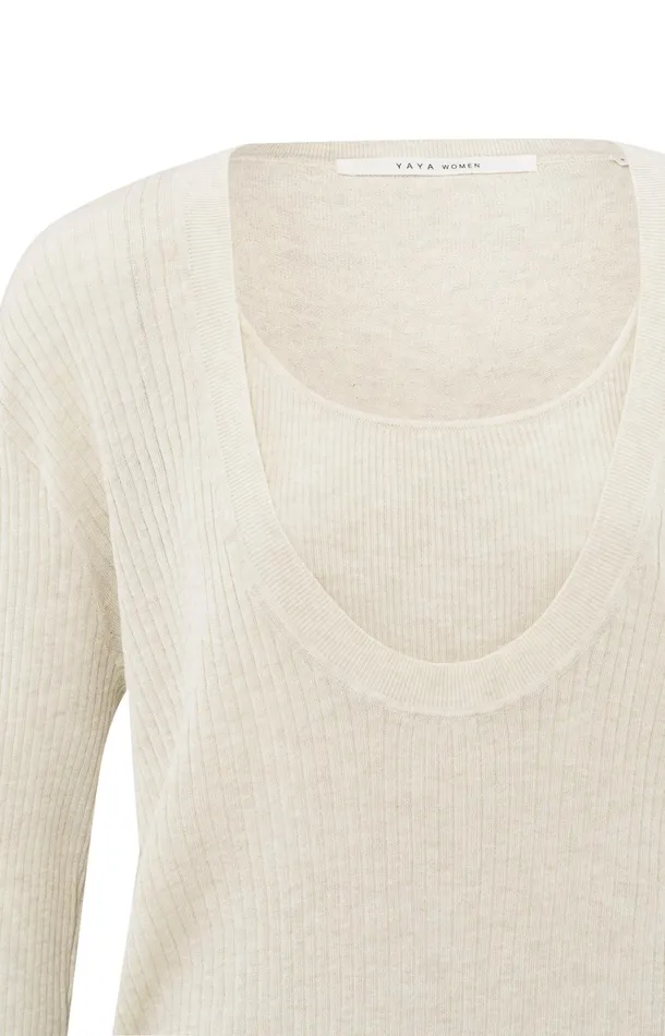 Ribbed Sweater With Tank Top And Loose Fit Nature Melange Women YAYA Sweaters Ribbed Sweater With Tank Top And Loose Fit Nature Melange Women YAYA Sweaters