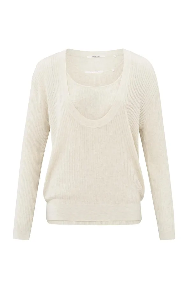 Ribbed Sweater With Tank Top And Loose Fit Nature Melange Women YAYA Sweaters Ribbed Sweater With Tank Top And Loose Fit Nature Melange Women YAYA Sweaters