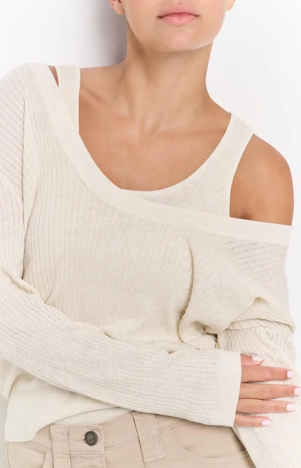 Ribbed Sweater With Tank Top And Loose Fit Nature Melange Women YAYA Sweaters Ribbed Sweater With Tank Top And Loose Fit Nature Melange Women YAYA Sweaters