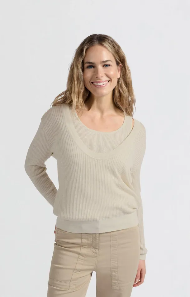 Ribbed Sweater With Tank Top And Loose Fit Nature Melange Women YAYA Sweaters Ribbed Sweater With Tank Top And Loose Fit Nature Melange Women YAYA Sweaters