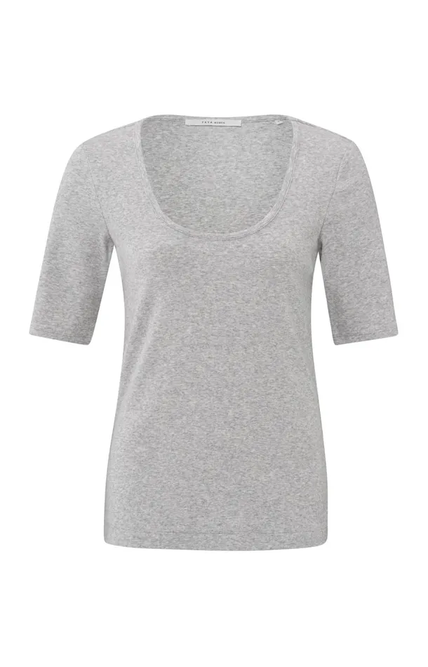 Ribbed Tshirt With Round Neck And Halflength Sleeves Medium Grey Melange Women YAYA Tshirts Ribbed Tshirt With Round Neck And Halflength Sleeves Medium Grey Melange Women YAYA Tshirts