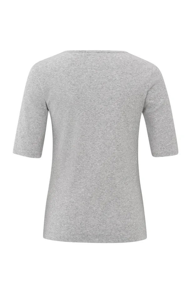 Ribbed Tshirt With Round Neck And Halflength Sleeves Medium Grey Melange Women YAYA Tshirts Ribbed Tshirt With Round Neck And Halflength Sleeves Medium Grey Melange Women YAYA Tshirts