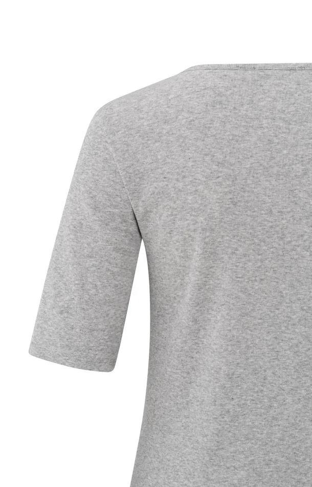 Ribbed Tshirt With Round Neck And Halflength Sleeves Medium Grey Melange Women YAYA Tshirts Ribbed Tshirt With Round Neck And Halflength Sleeves Medium Grey Melange Women YAYA Tshirts