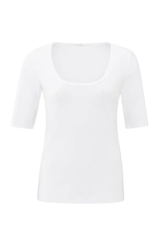 Ribbed Tshirt With Round Neck And Halflength Sleeves Pure White Women YAYA Tshirts Ribbed Tshirt With Round Neck And Halflength Sleeves Pure White Women YAYA Tshirts