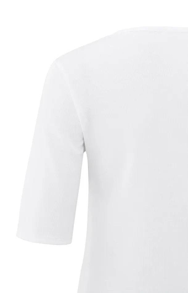 Ribbed Tshirt With Round Neck And Halflength Sleeves Pure White Women YAYA Tshirts Ribbed Tshirt With Round Neck And Halflength Sleeves Pure White Women YAYA Tshirts