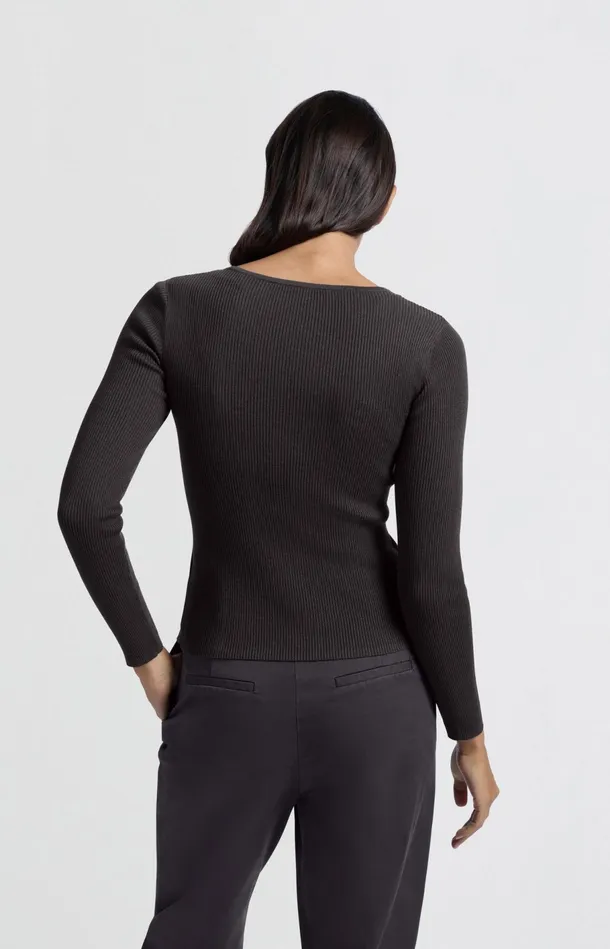 Ribbed Top With Button Placket And Fauxlayered Look Phantom Dessin Women YAYA Tops Ribbed Top With Button Placket And Fauxlayered Look Phantom Dessin Women YAYA Tops