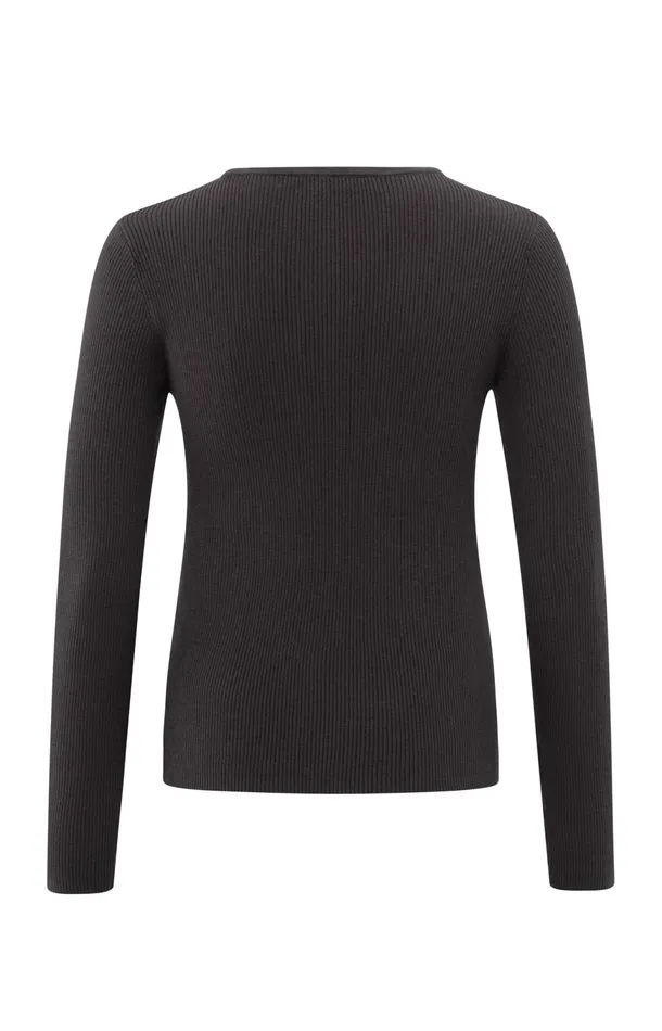 Ribbed Top With Button Placket And Fauxlayered Look Phantom Dessin Women YAYA Tops Ribbed Top With Button Placket And Fauxlayered Look Phantom Dessin Women YAYA Tops