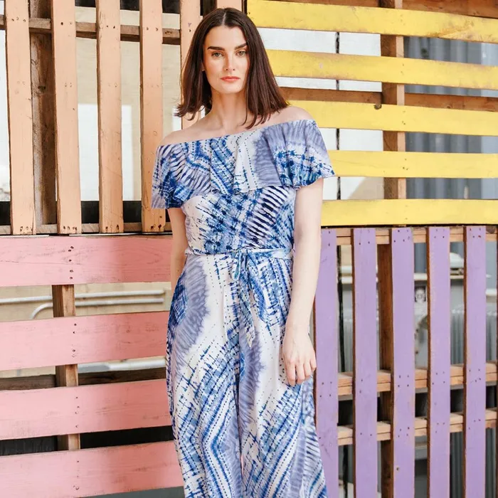 Ruffle Off Shoulder Pocket Jumpsuit 8211 Acid Wash 8211 Final Sale Women Clara Sunwoo Dresses Jumpsuits
