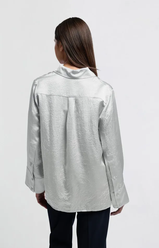 Satin Blouse With Long Sleeves And Loose Fit Light Metal Grey Women YAYA Blouses Satin Blouse With Long Sleeves And Loose Fit Light Metal Grey Women YAYA Blouses