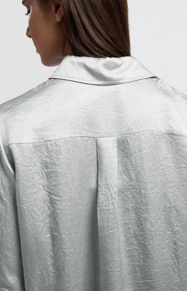 Satin Blouse With Long Sleeves And Loose Fit Light Metal Grey Women YAYA Blouses Satin Blouse With Long Sleeves And Loose Fit Light Metal Grey Women YAYA Blouses