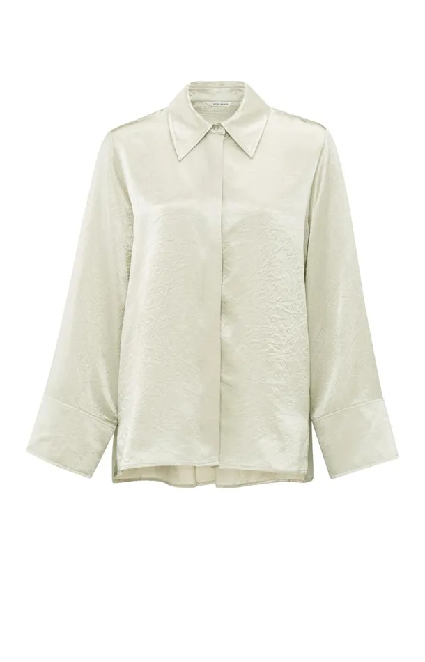 Satin Blouse With Long Sleeves And Loose Fit Pearl Women YAYA Blouses Satin Blouse With Long Sleeves And Loose Fit Pearl Women YAYA Blouses