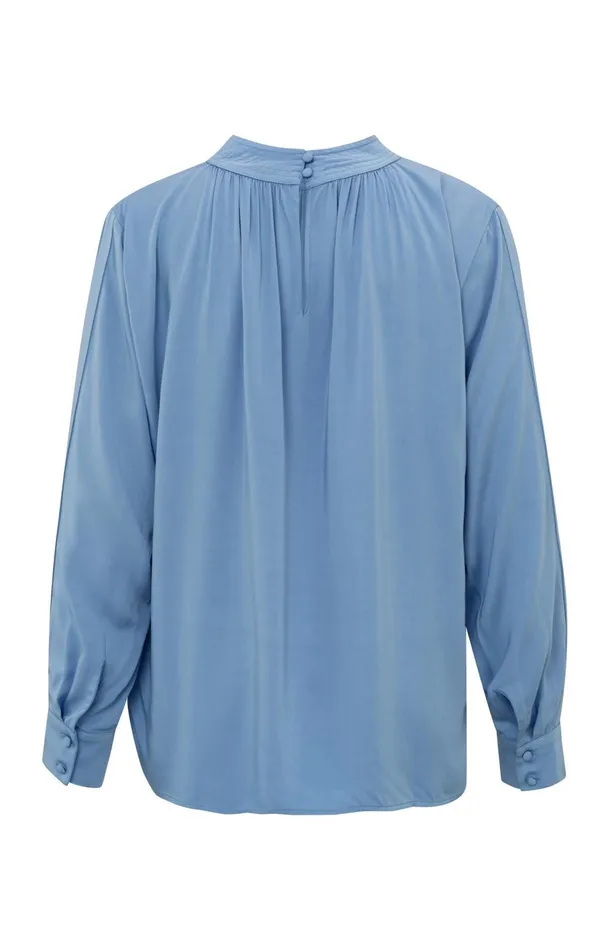 Satin Blouse With Long Sleeves Pleat Detail And High Neck Bel Air Blue Women YAYA Blouses Satin Blouse With Long Sleeves Pleat Detail And High Neck Bel Air Blue Women YAYA Blouses