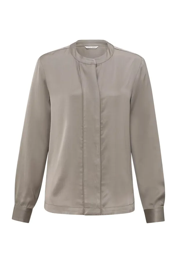 Satin Blouse With Long Sleeves Round Neck And Buttons Moon Rock Dark Sand Women YAYA Blouses Satin Blouse With Long Sleeves Round Neck And Buttons Moon Rock Dark Sand Women YAYA Blouses