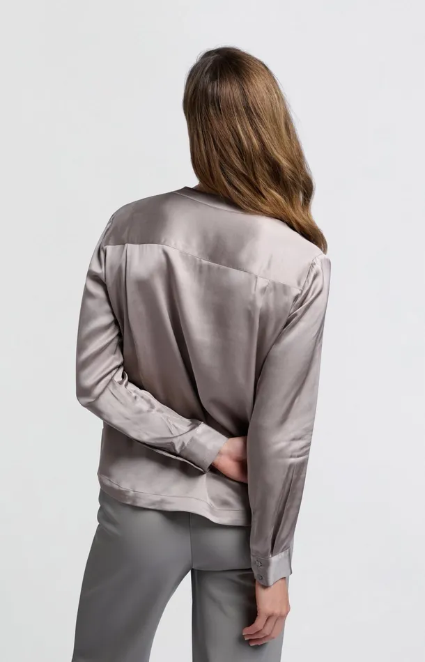Satin Blouse With Long Sleeves Round Neck And Buttons Moon Rock Dark Sand Women YAYA Blouses Satin Blouse With Long Sleeves Round Neck And Buttons Moon Rock Dark Sand Women YAYA Blouses