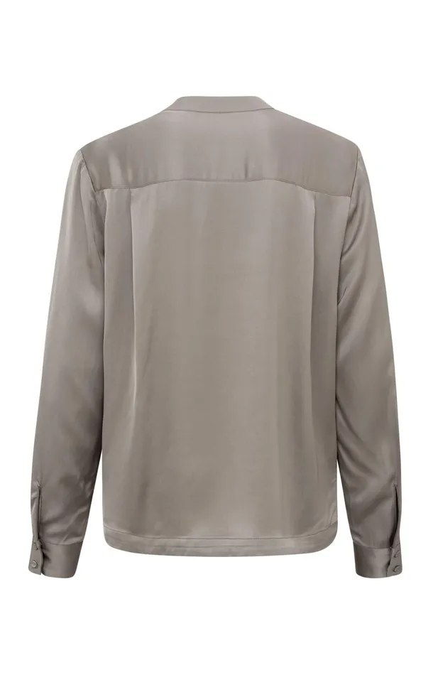 Satin Blouse With Long Sleeves Round Neck And Buttons Moon Rock Dark Sand Women YAYA Blouses Satin Blouse With Long Sleeves Round Neck And Buttons Moon Rock Dark Sand Women YAYA Blouses