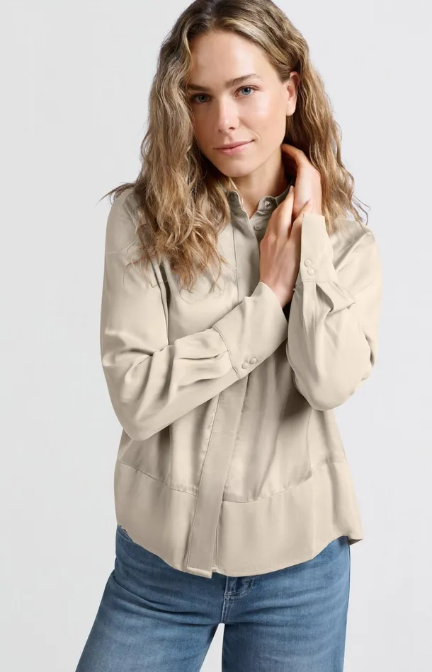 Satin Blouse With Mixed Textures Feather Women YAYA Blouses Satin Blouse With Mixed Textures Feather Women YAYA Blouses