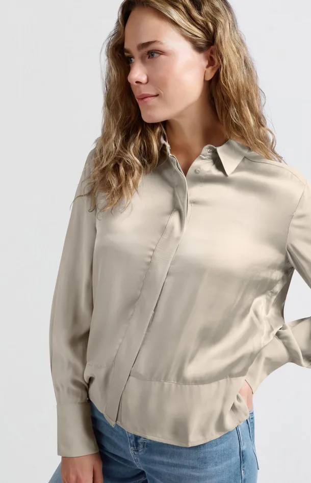 Satin Blouse With Mixed Textures Feather Women YAYA Blouses Satin Blouse With Mixed Textures Feather Women YAYA Blouses