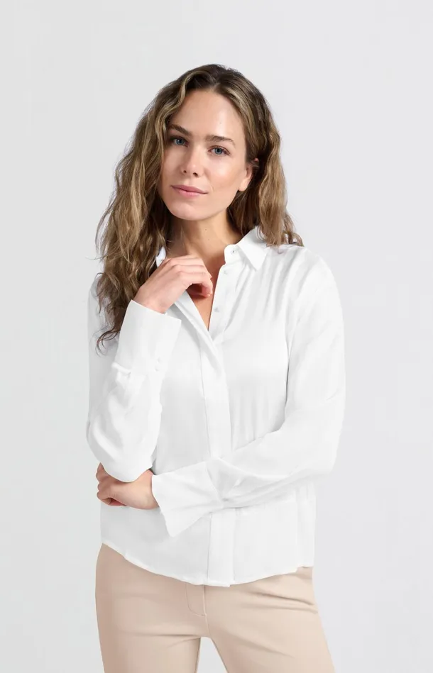 Satin Blouse With Mixed Textures Pure White Women YAYA Blouses