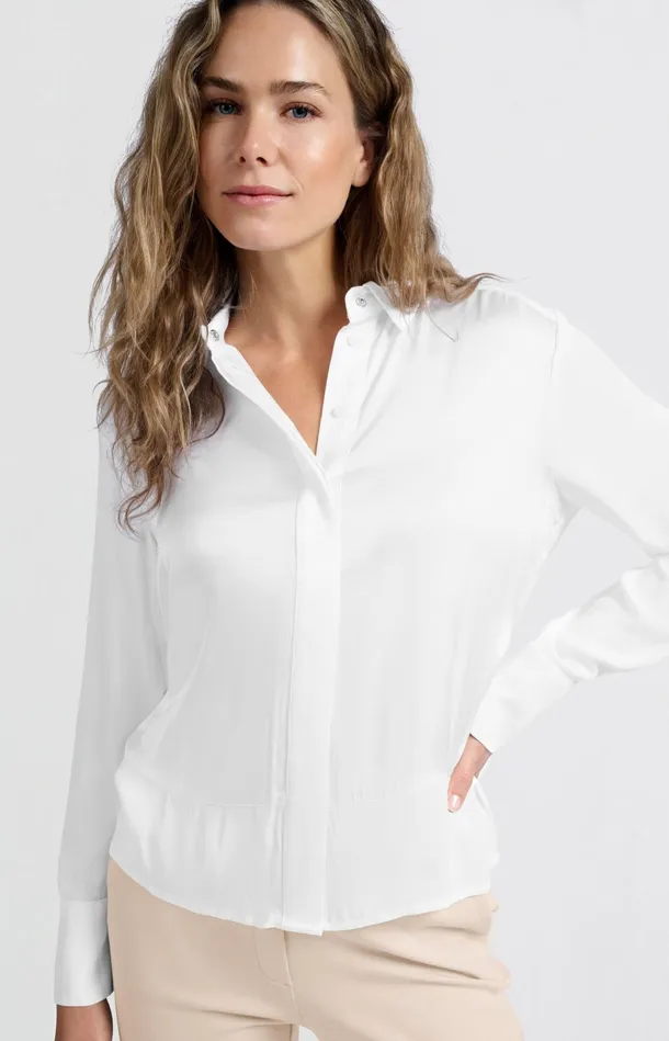 Satin Blouse With Mixed Textures Pure White Women YAYA Blouses Satin Blouse With Mixed Textures Pure White Women YAYA Blouses