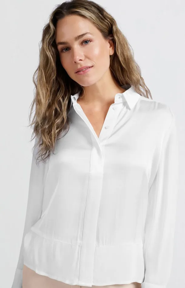 Satin Blouse With Mixed Textures Pure White Women YAYA Blouses Satin Blouse With Mixed Textures Pure White Women YAYA Blouses