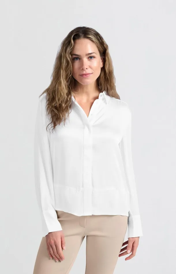 Satin Blouse With Mixed Textures Pure White Women YAYA Blouses Satin Blouse With Mixed Textures Pure White Women YAYA Blouses