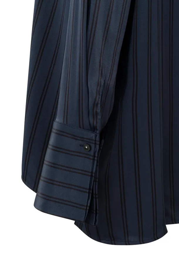 Satin Blouse With Stripes And High Round Collar Outer Space Blue Dessin Women YAYA Blouses Satin Blouse With Stripes And High Round Collar Outer Space Blue Dessin Women YAYA Blouses