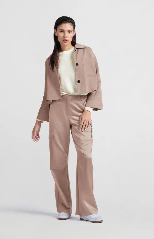 Satin Cargo Trousers With Wide Legs And Pocket Details Dusty Pink Women YAYA Trousers Satin Cargo Trousers With Wide Legs And Pocket Details Dusty Pink Women YAYA Trousers