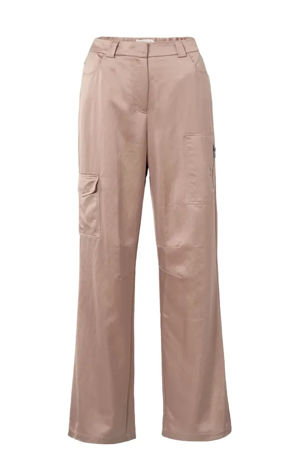 Satin Cargo Trousers With Wide Legs And Pocket Details Dusty Pink Women YAYA Trousers Satin Cargo Trousers With Wide Legs And Pocket Details Dusty Pink Women YAYA Trousers