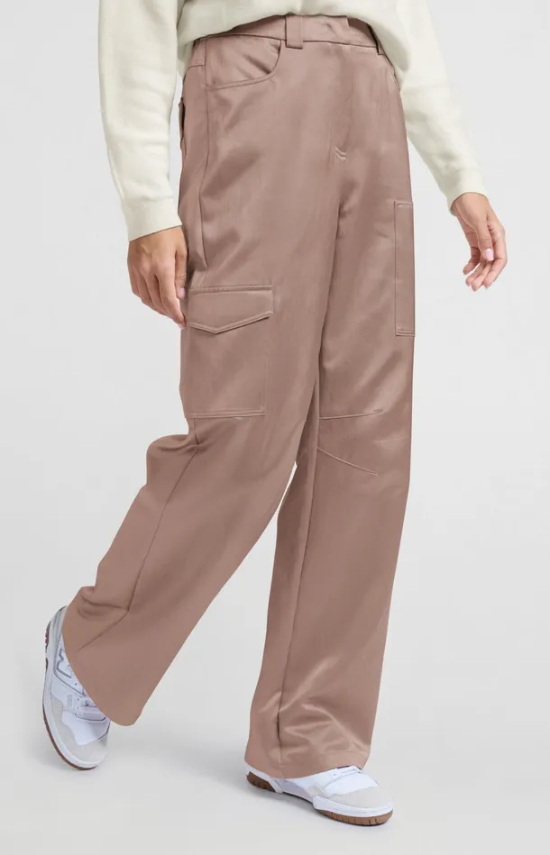 Satin Cargo Trousers With Wide Legs And Pocket Details Dusty Pink Women YAYA Trousers Satin Cargo Trousers With Wide Legs And Pocket Details Dusty Pink Women YAYA Trousers
