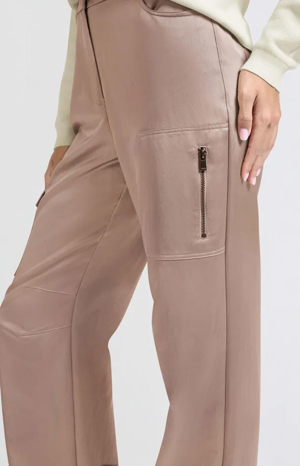 Satin Cargo Trousers With Wide Legs And Pocket Details Dusty Pink Women YAYA Trousers Satin Cargo Trousers With Wide Legs And Pocket Details Dusty Pink Women YAYA Trousers
