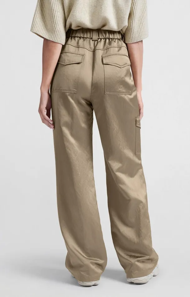 Satin Cargo Trousers With Wide Legs And Pocket Details Safari Women YAYA Trousers Satin Cargo Trousers With Wide Legs And Pocket Details Safari Women YAYA Trousers