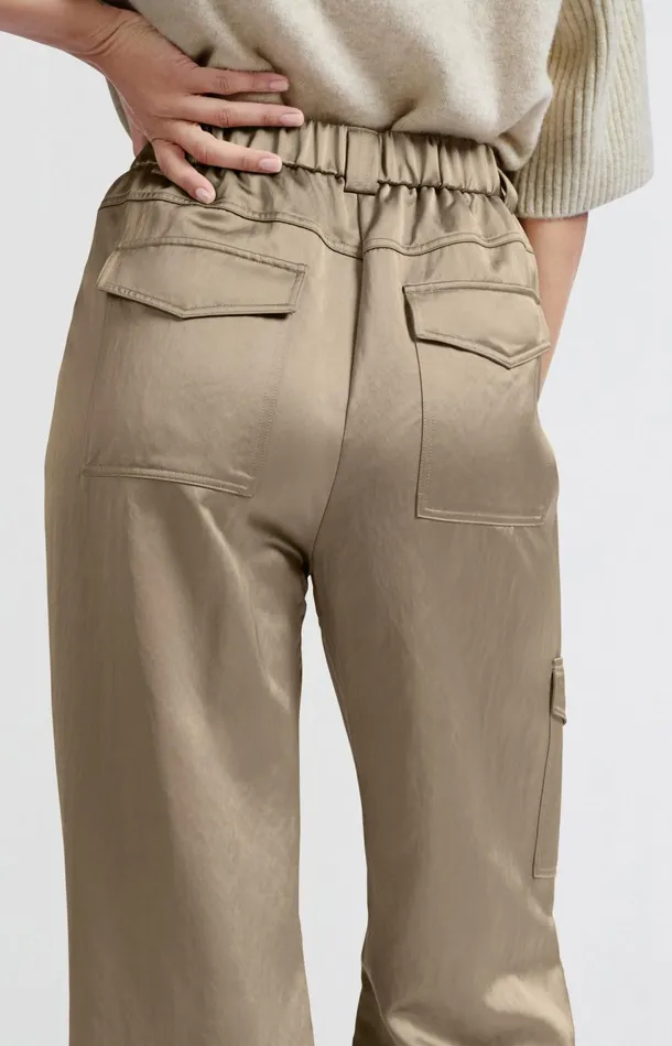 Satin Cargo Trousers With Wide Legs And Pocket Details Safari Women YAYA Trousers Satin Cargo Trousers With Wide Legs And Pocket Details Safari Women YAYA Trousers