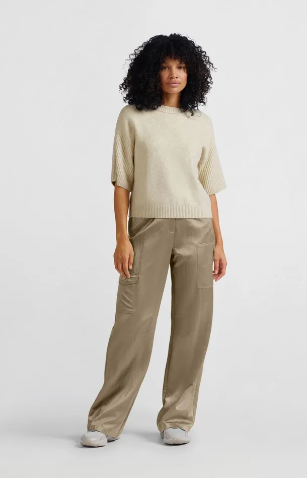 Satin Cargo Trousers With Wide Legs And Pocket Details Safari Women YAYA Trousers Satin Cargo Trousers With Wide Legs And Pocket Details Safari Women YAYA Trousers