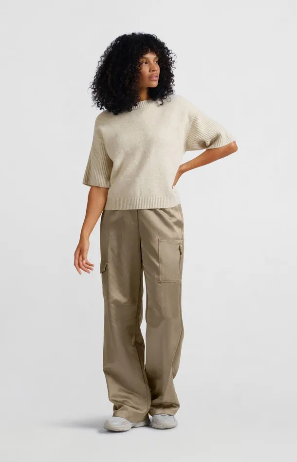 Satin Cargo Trousers With Wide Legs And Pocket Details Safari Women YAYA Trousers Satin Cargo Trousers With Wide Legs And Pocket Details Safari Women YAYA Trousers