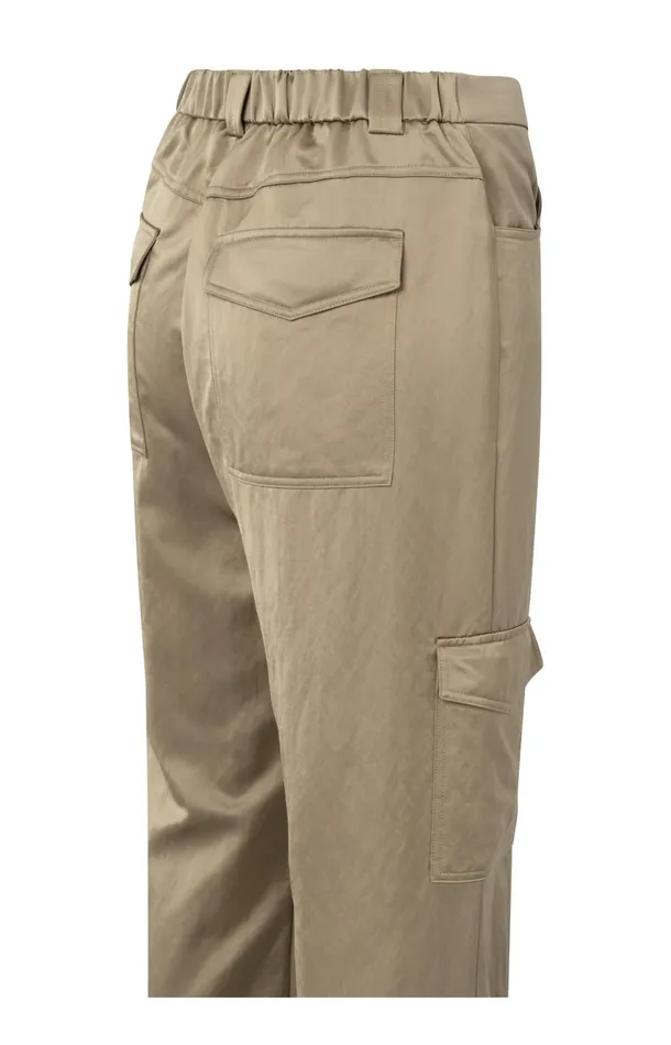 Satin Cargo Trousers With Wide Legs And Pocket Details Safari Women YAYA Trousers Satin Cargo Trousers With Wide Legs And Pocket Details Safari Women YAYA Trousers