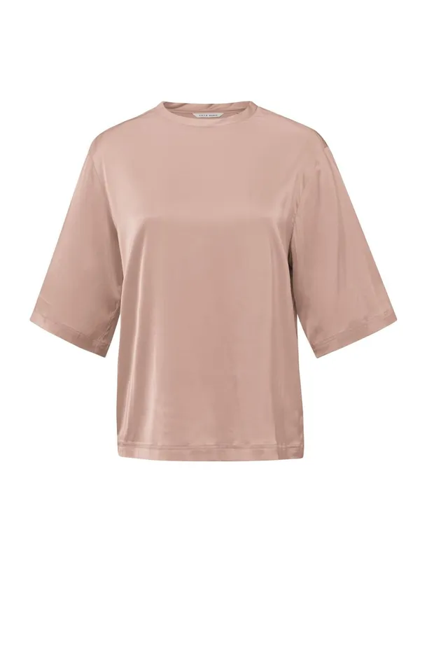 Satin Oversized Tshirt With Round Neckline Dusty Pink Women YAYA Tops