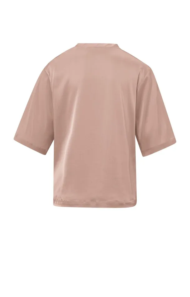 Satin Oversized Tshirt With Round Neckline Dusty Pink Women YAYA Tops Satin Oversized Tshirt With Round Neckline Dusty Pink Women YAYA Tops